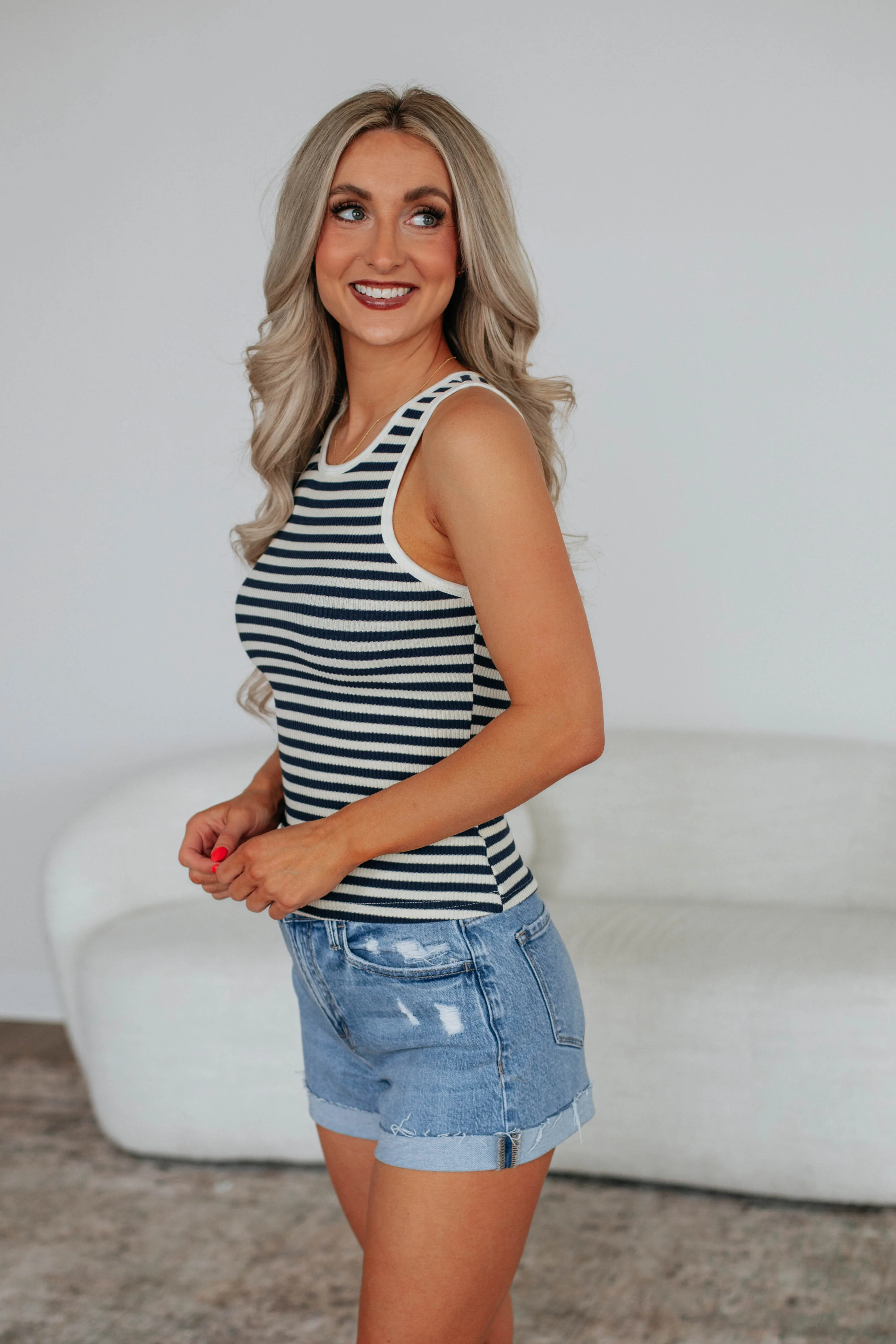 Kayce Striped Tank - Navy Mix,Women Tank