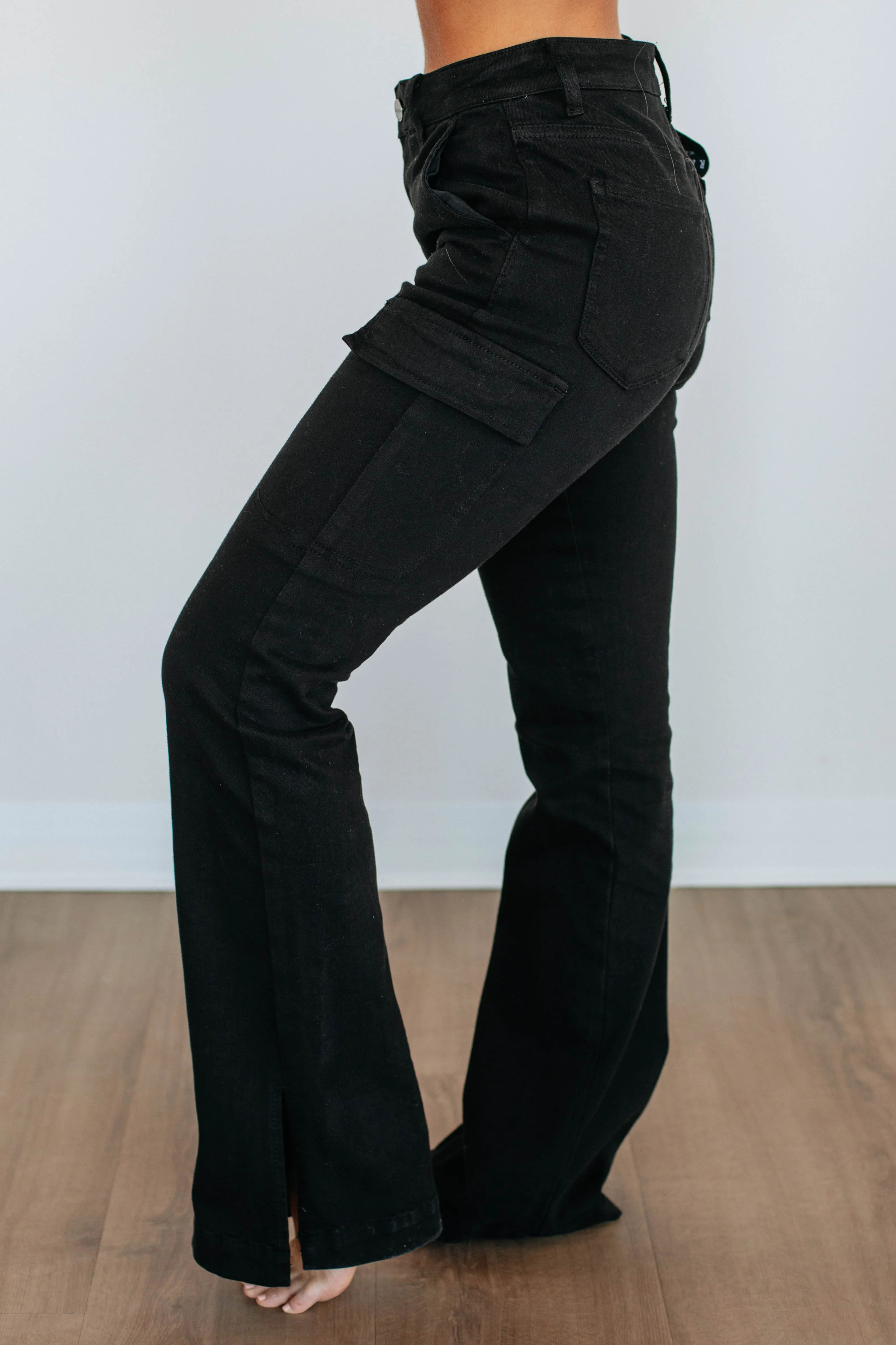 Kayley Risen Cargo Jeans - Black Wash,Jeans Women
