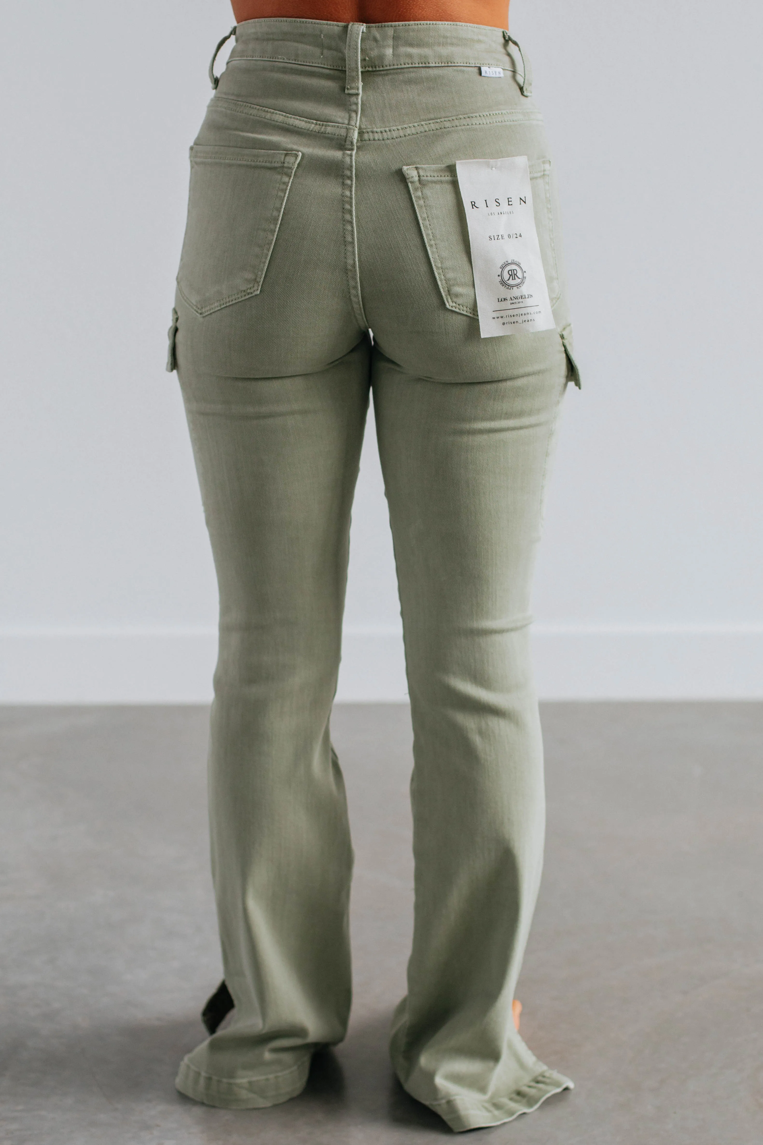 Kayley Risen Cargo Jeans - Sage,Jeans Women