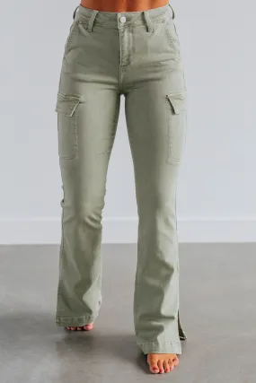 Kayley Risen Cargo Jeans - Sage,Jeans Women