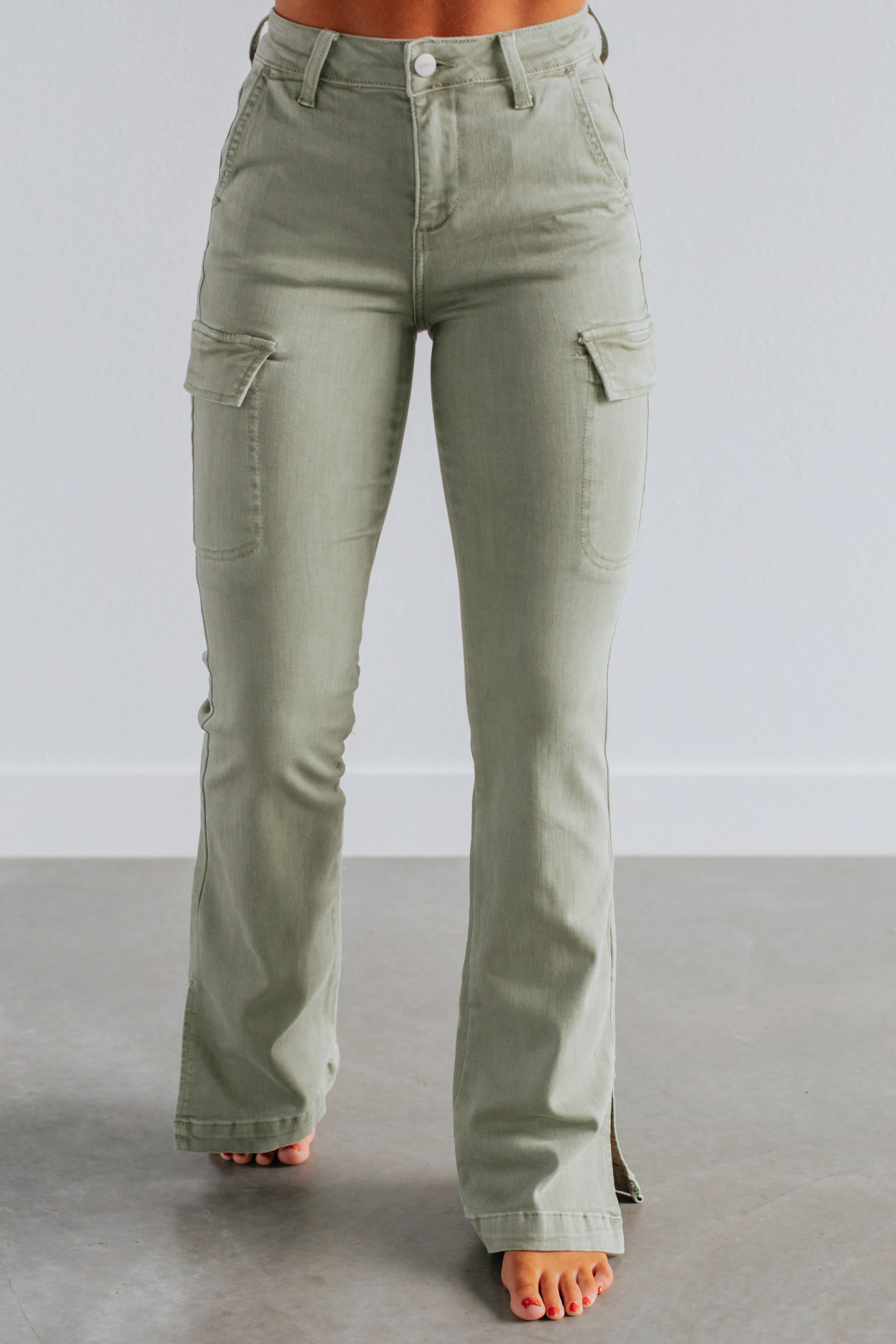 Kayley Risen Cargo Jeans - Sage,Jeans Women