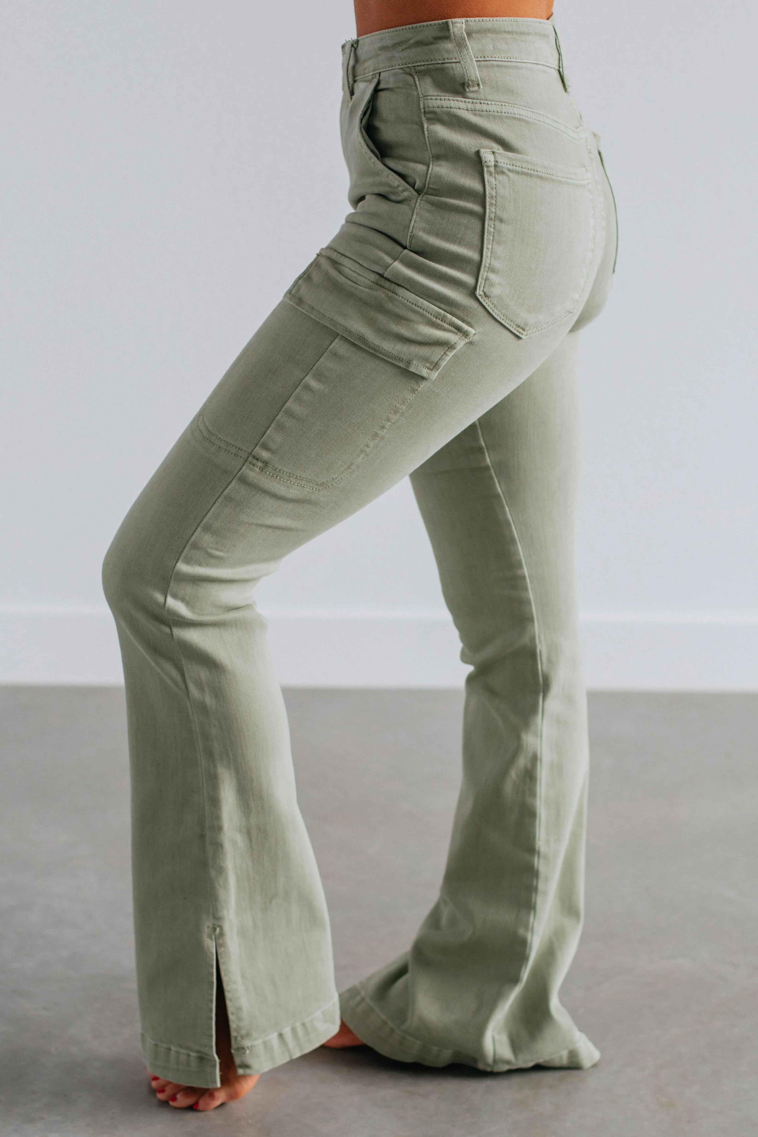 Kayley Risen Cargo Jeans - Sage,Jeans Women