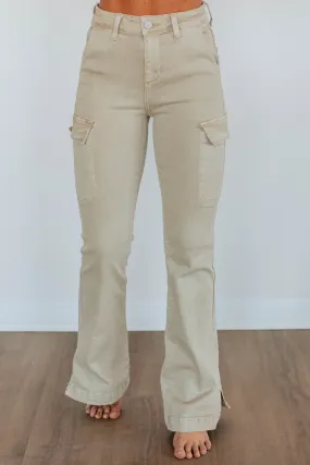 Kayley Risen Cargo Jeans - Sand,Jeans Women