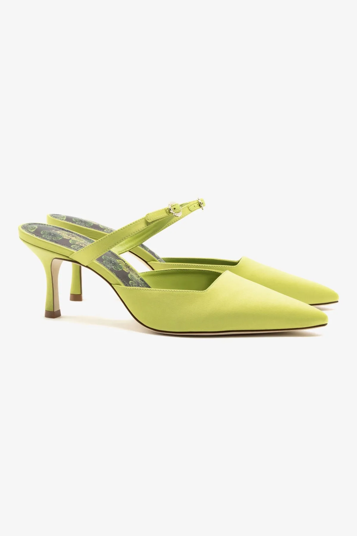 Larroud?? for Jonathan Cohen: Strap Mule In Green Satin,Women Heel