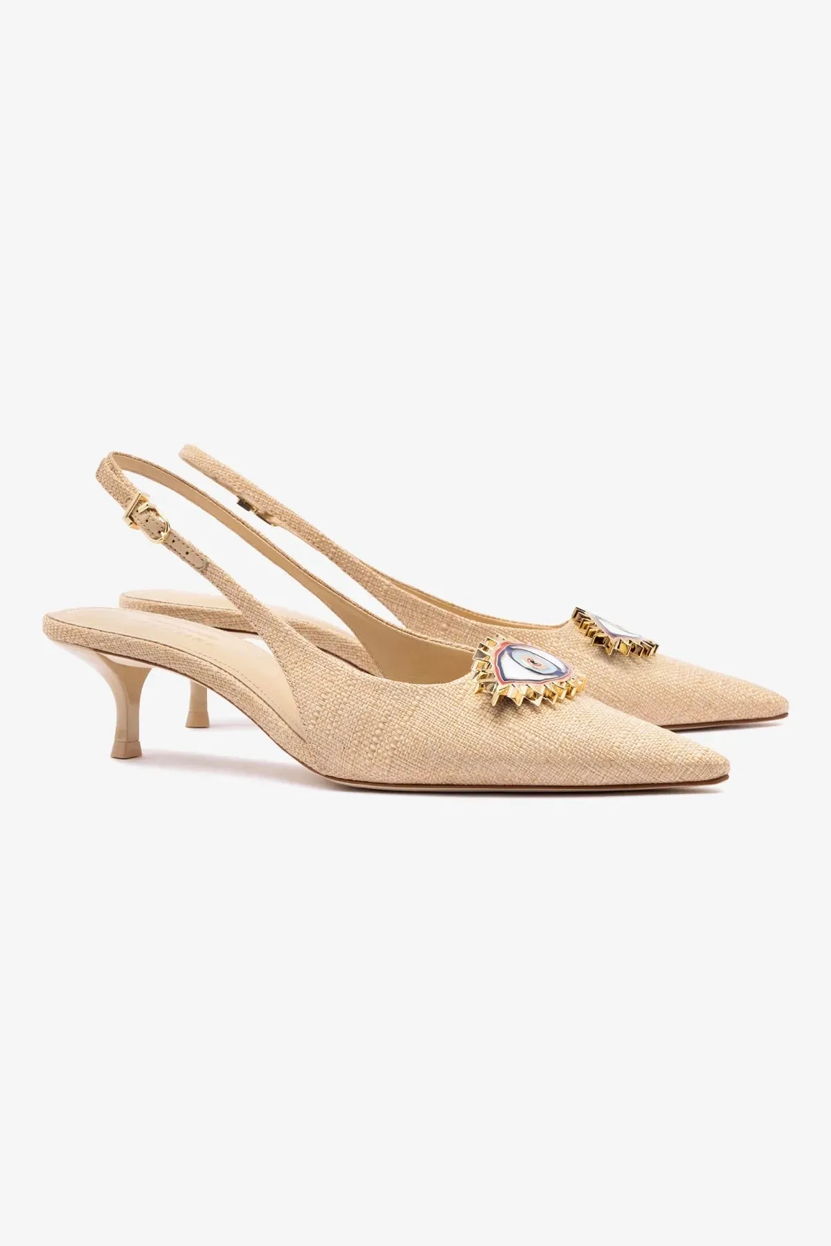 Larroud?? x Libertine Eye Pump Lo In Beige Raffia,Women Heel