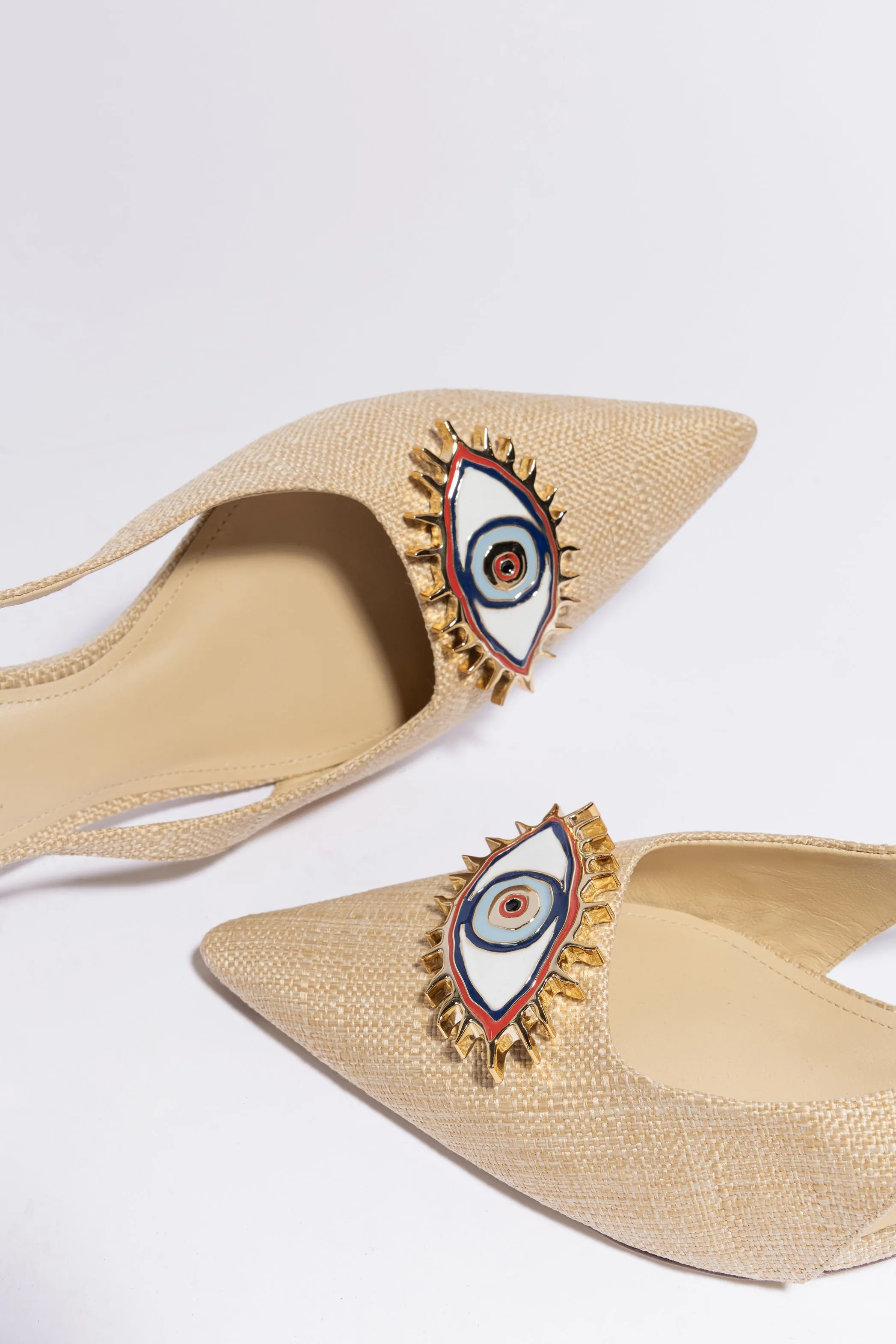 Larroud?? x Libertine Eye Pump Lo In Beige Raffia,Women Heel