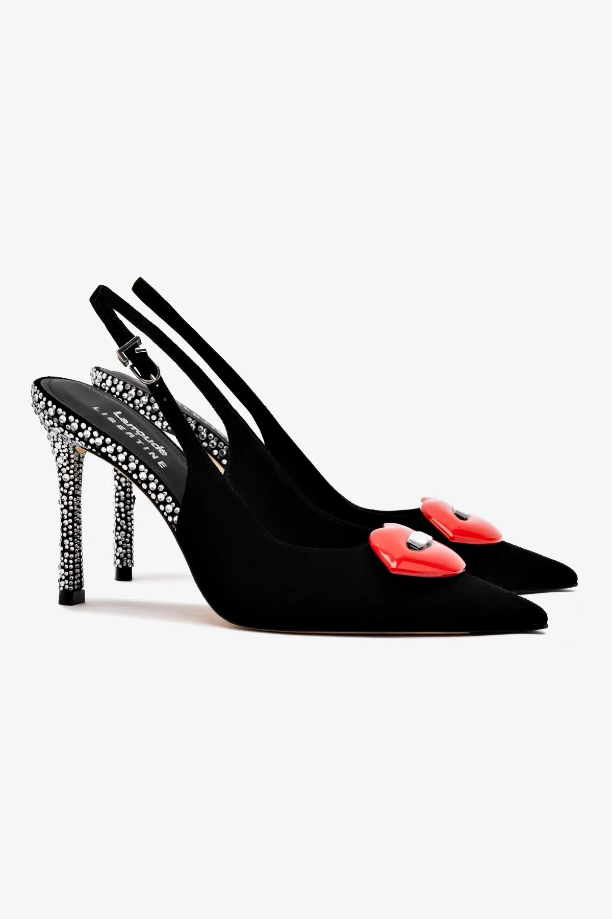 Larroud?? x Libertine Lips Pump Hi In Black Suede and Crystals,Women Heel