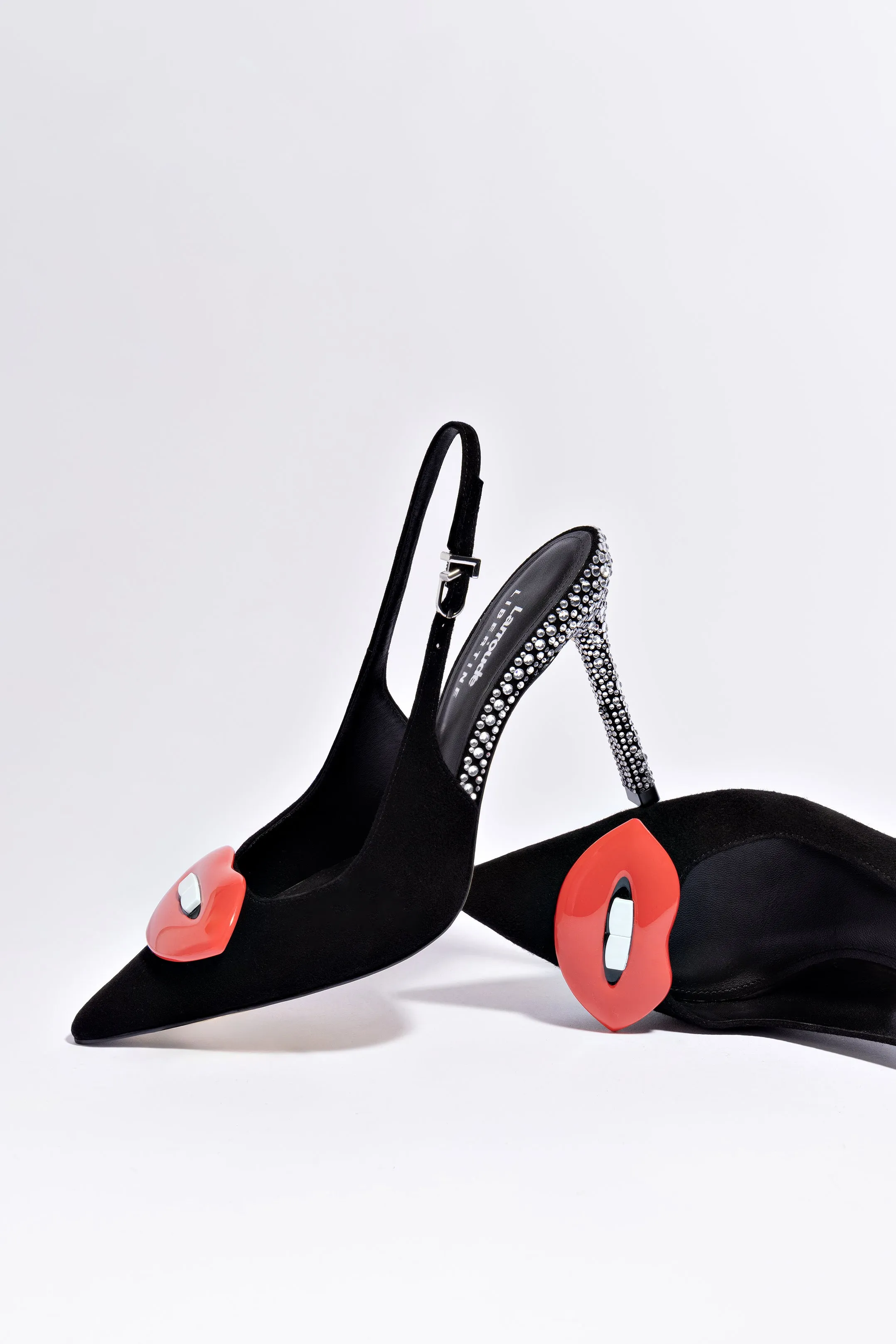 Larroud?? x Libertine Lips Pump Hi In Black Suede and Crystals,Women Heel