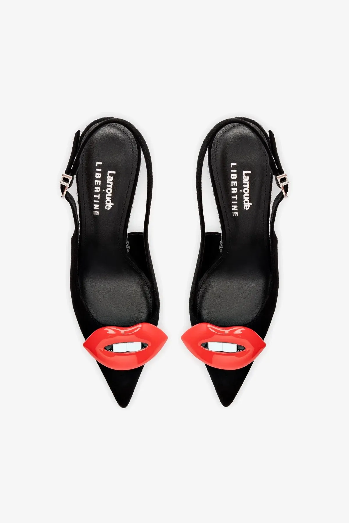 Larroud?? x Libertine Lips Pump Hi In Black Suede and Crystals,Women Heel