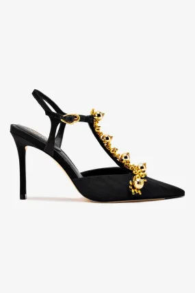 Larroud?? x Libertine Pump In Black Fabric and Golden Balls,Women Heel