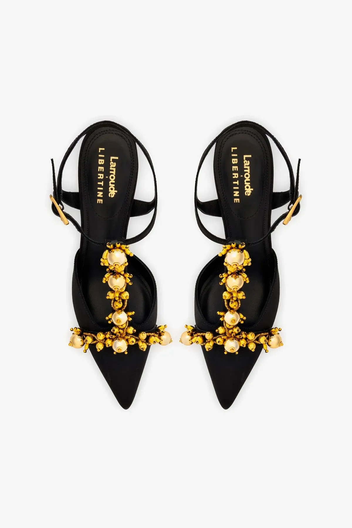 Larroud?? x Libertine Pump In Black Fabric and Golden Balls,Women Heel