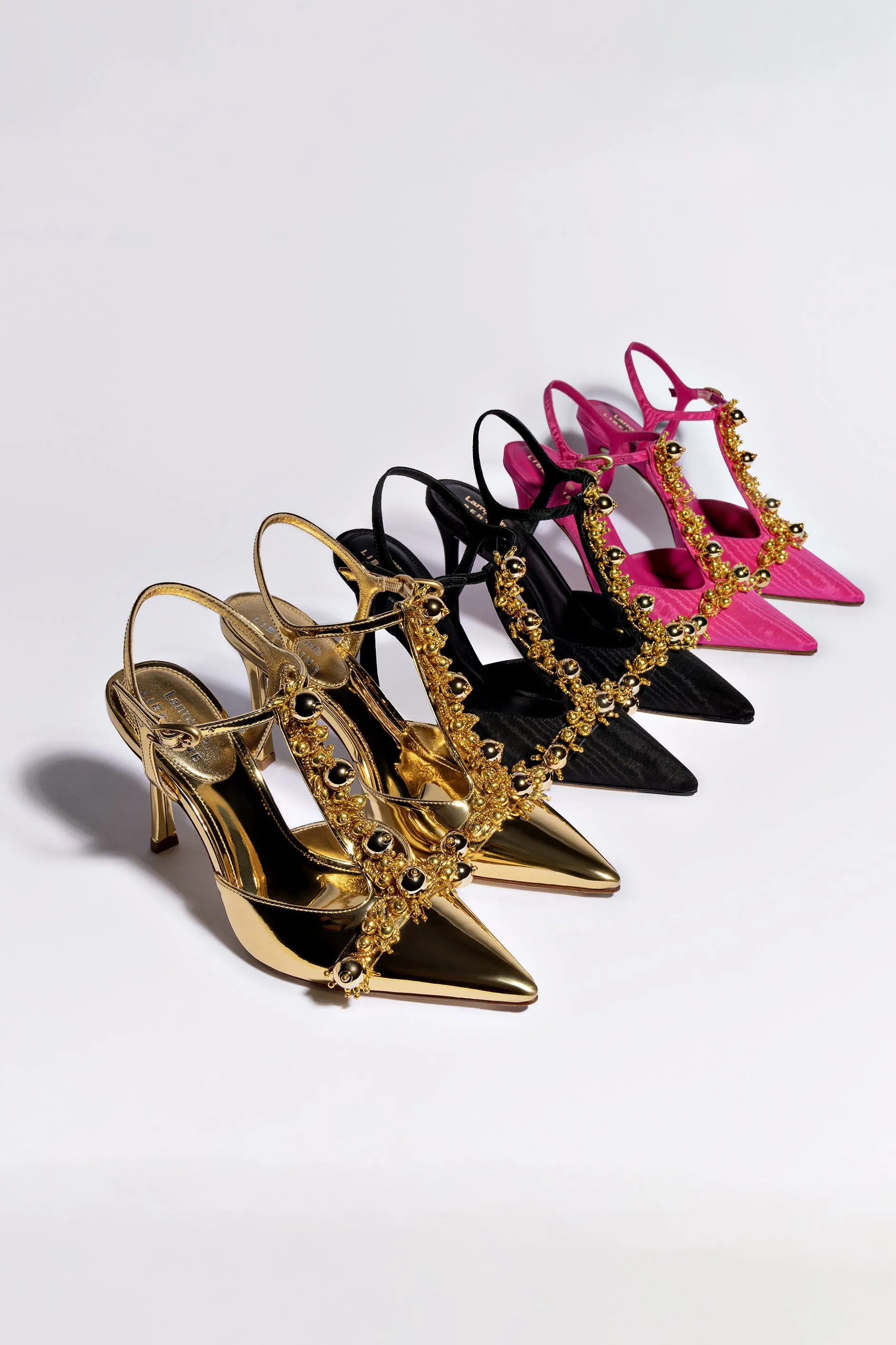 Larroud?? x Libertine Pump In Black Fabric and Golden Balls,Women Heel