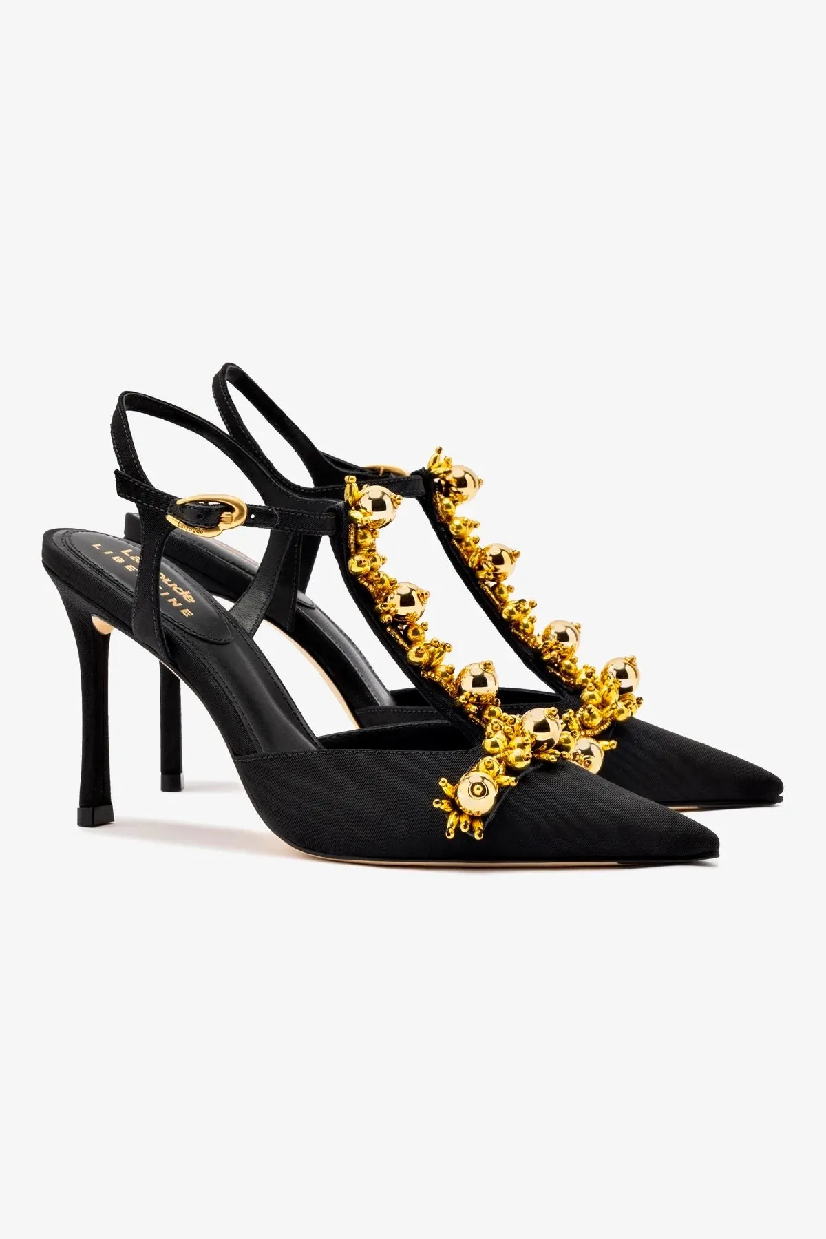 Larroud?? x Libertine Pump In Black Fabric and Golden Balls,Women Heel