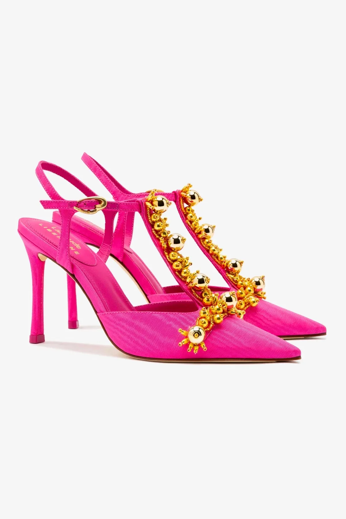 Larroud?? x Libertine Pump In Magenta Fabric and Golden Balls,Women Heel