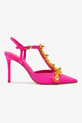 Larroud?? x Libertine Pump In Magenta Fabric and Golden Balls,Women Heel