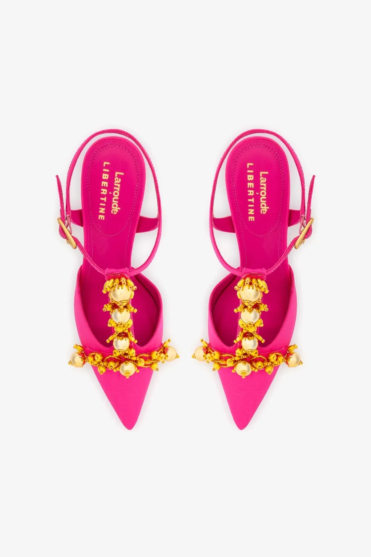 Larroud?? x Libertine Pump In Magenta Fabric and Golden Balls,Women Heel