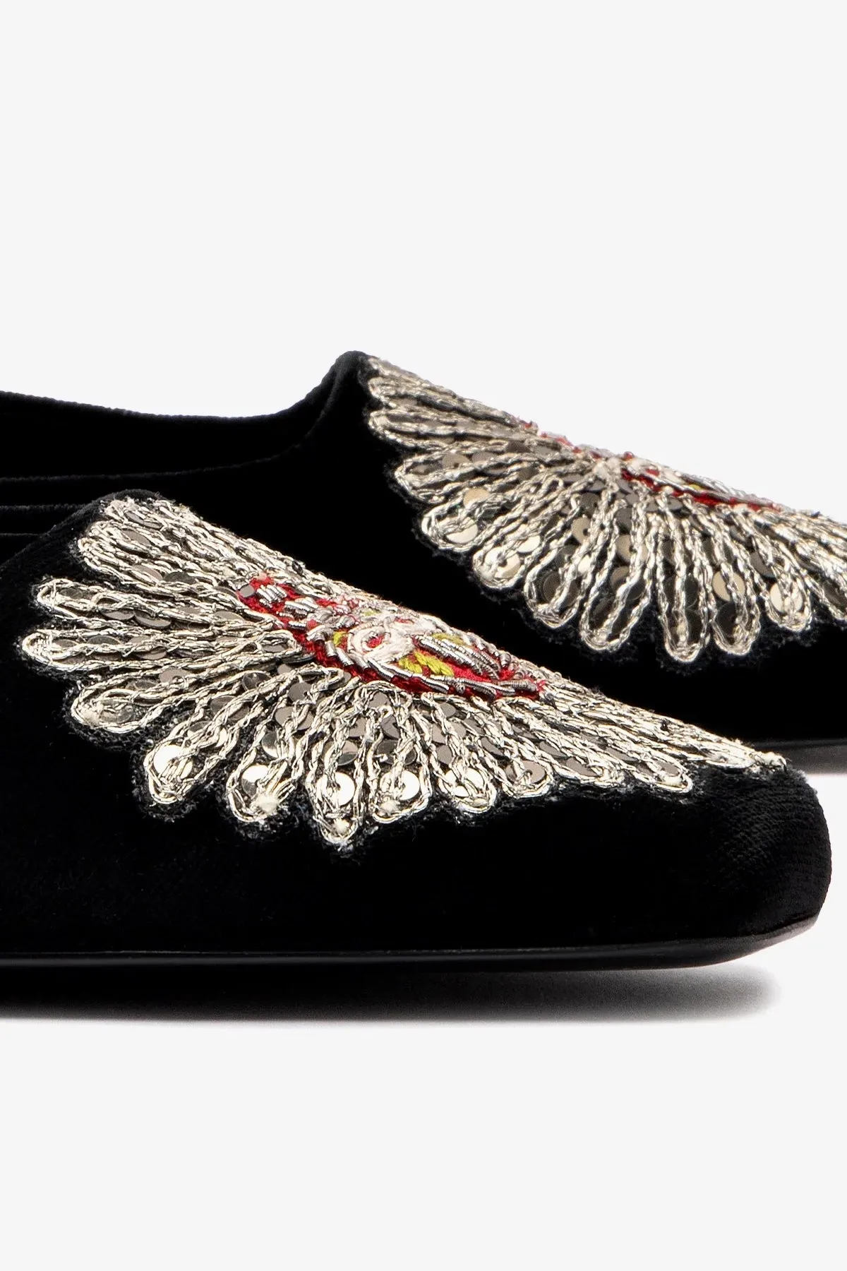 Larroud?? x Markarian Mule In Black Velvet and Heart Embroidery,Women Heel