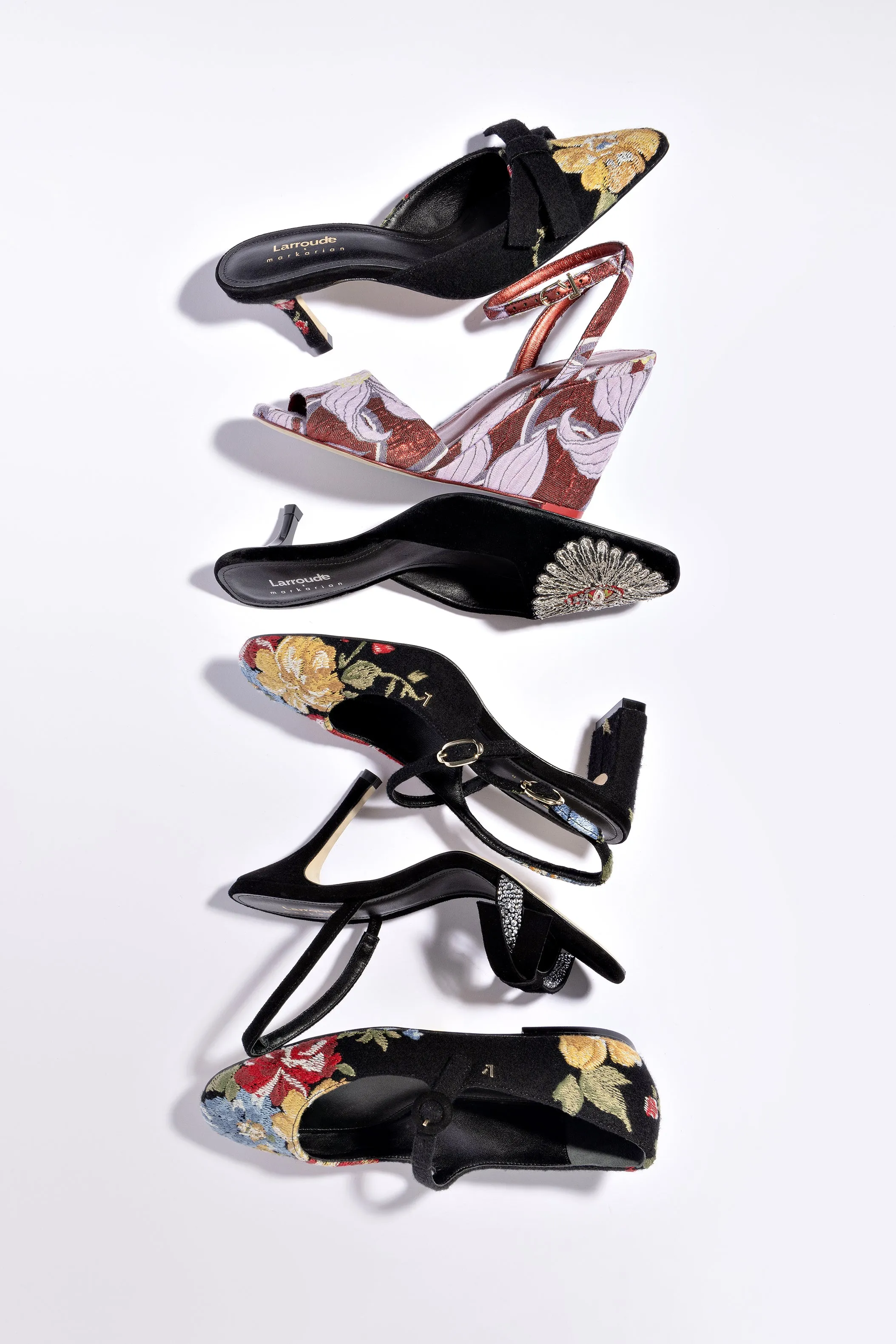 Larroud?? x Markarian Mule In Black Velvet and Heart Embroidery,Women Heel