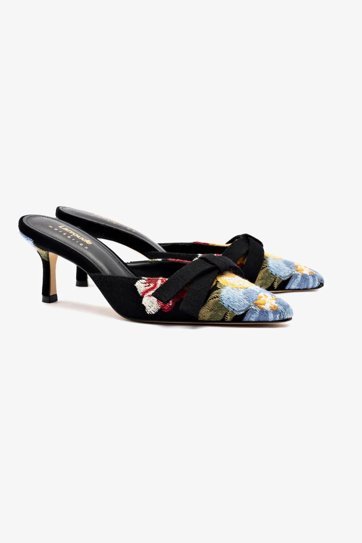 Larroud?? x Markarian Mule In Black Wool and Floral Embroidery,Women Heel