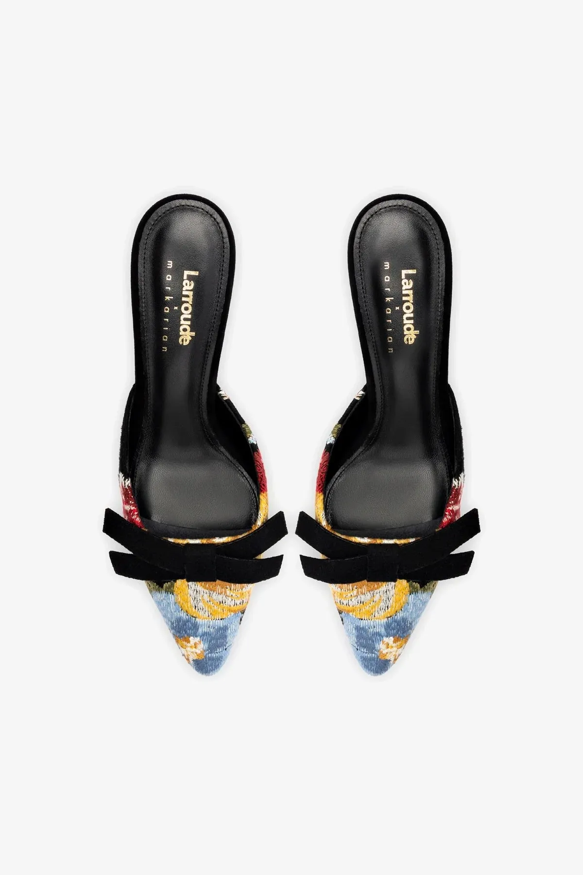 Larroud?? x Markarian Mule In Black Wool and Floral Embroidery,Women Heel