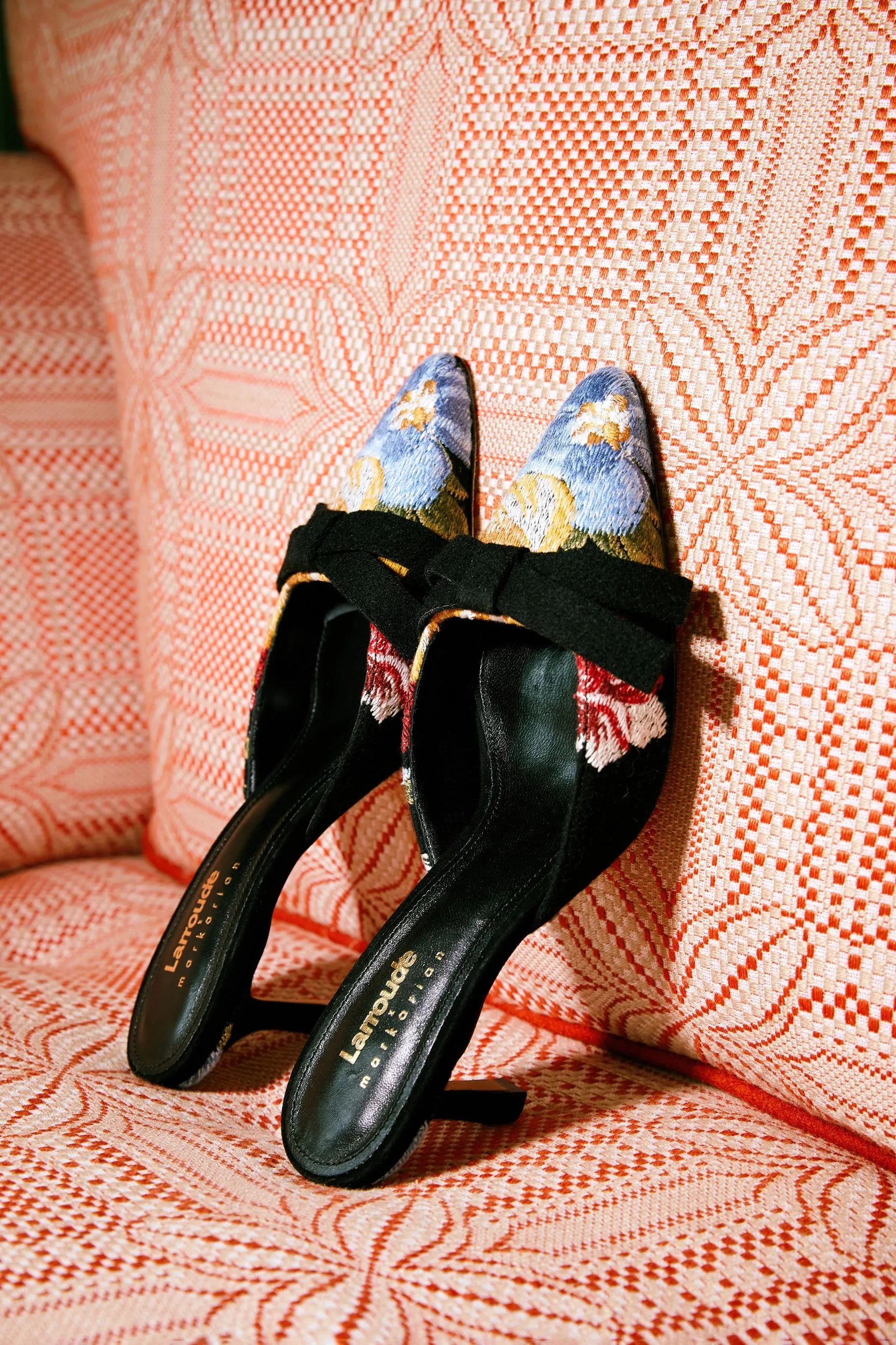 Larroud?? x Markarian Mule In Black Wool and Floral Embroidery,Women Heel