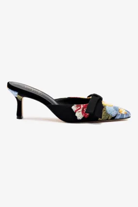 Larroud?? x Markarian Mule In Black Wool and Floral Embroidery,Women Heel