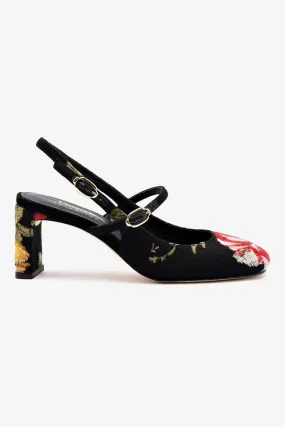 Larroud?? x Markarian Pump In Black Wool and Floral Embroidery,Women Heel