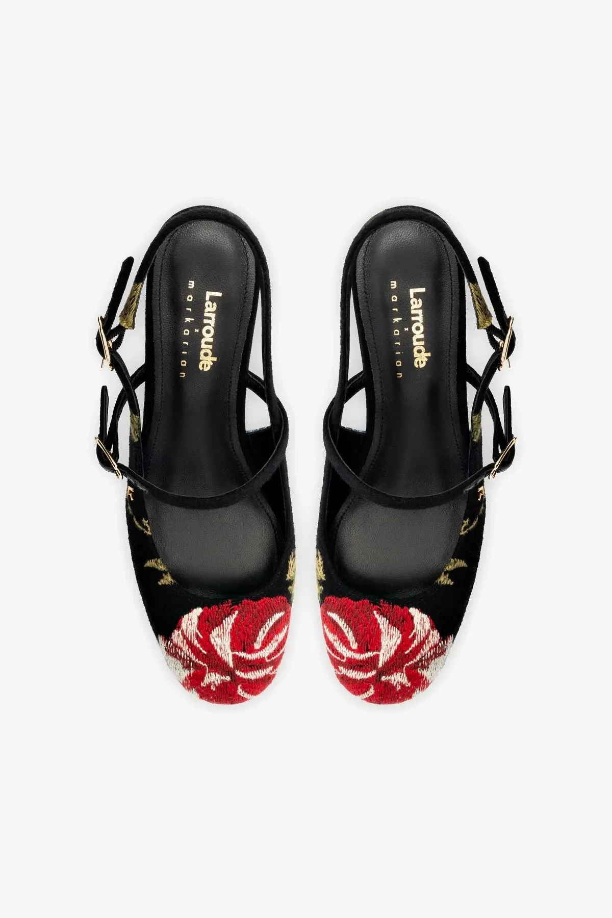 Larroud?? x Markarian Pump In Black Wool and Floral Embroidery,Women Heel