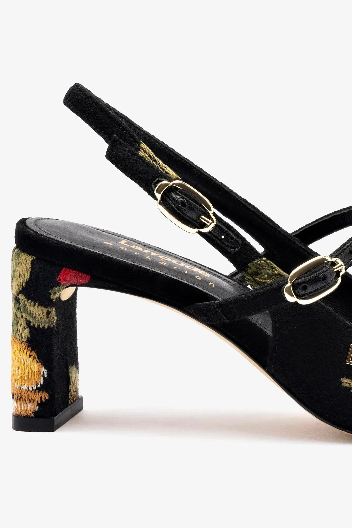 Larroud?? x Markarian Pump In Black Wool and Floral Embroidery,Women Heel