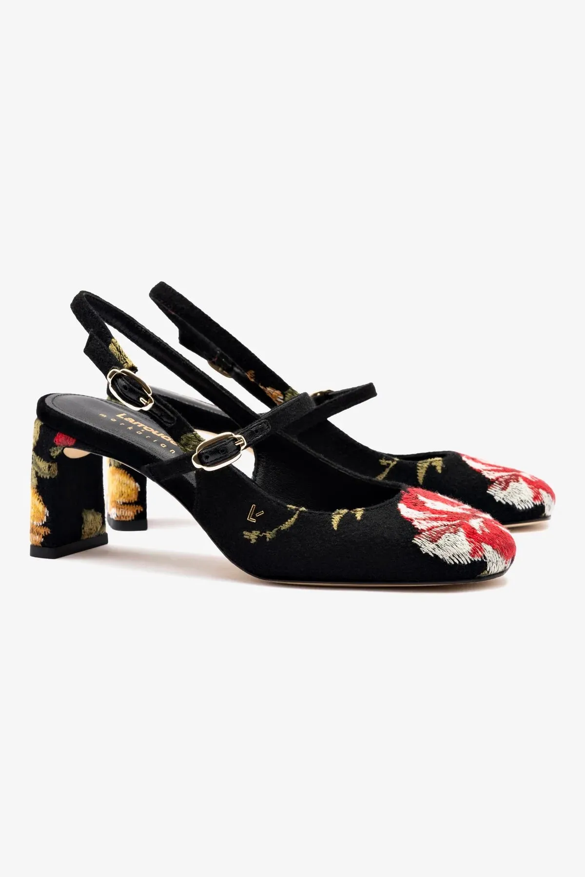 Larroud?? x Markarian Pump In Black Wool and Floral Embroidery,Women Heel