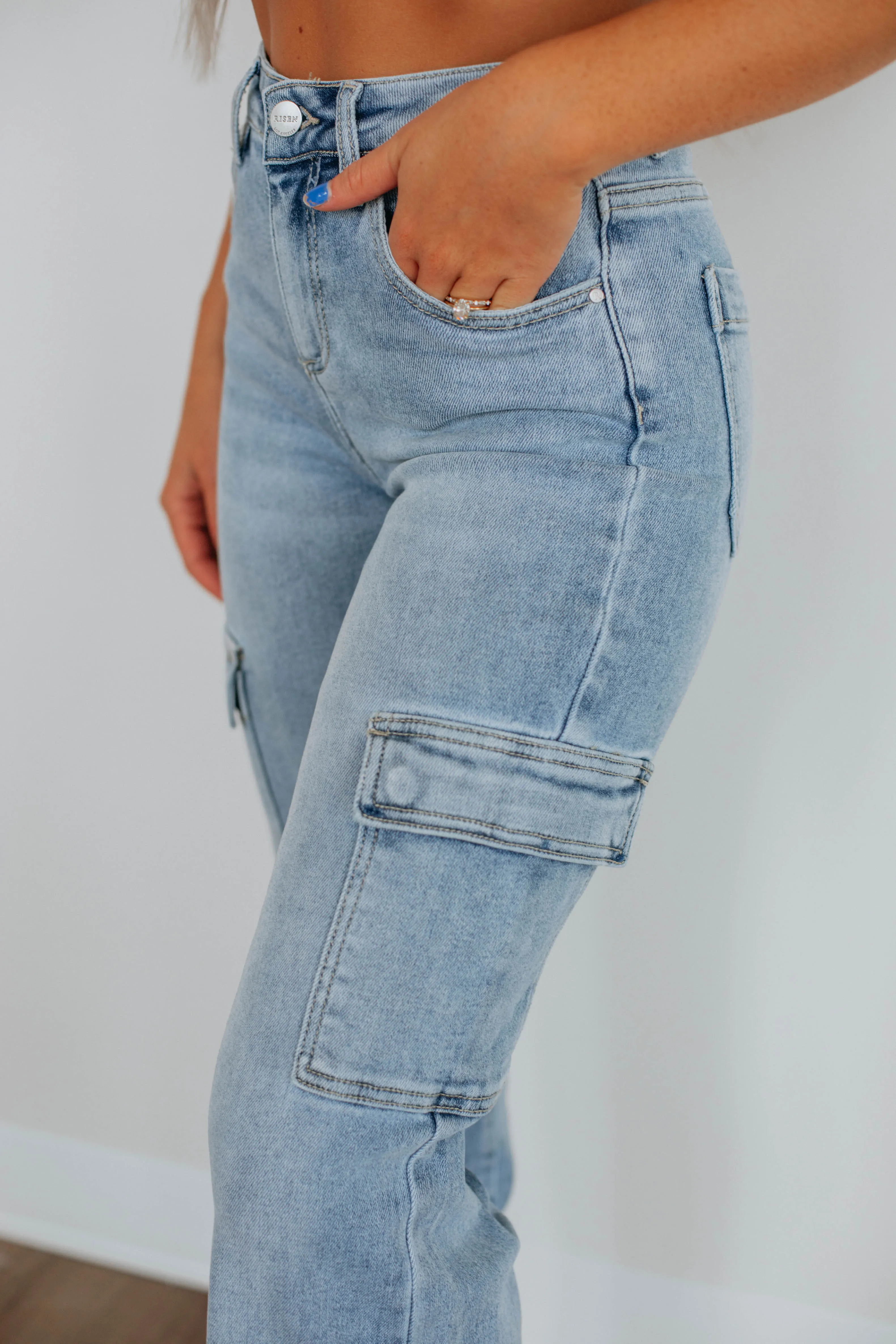 Leigh Risen Cargo Jeans - Light Wash,Jeans Women
