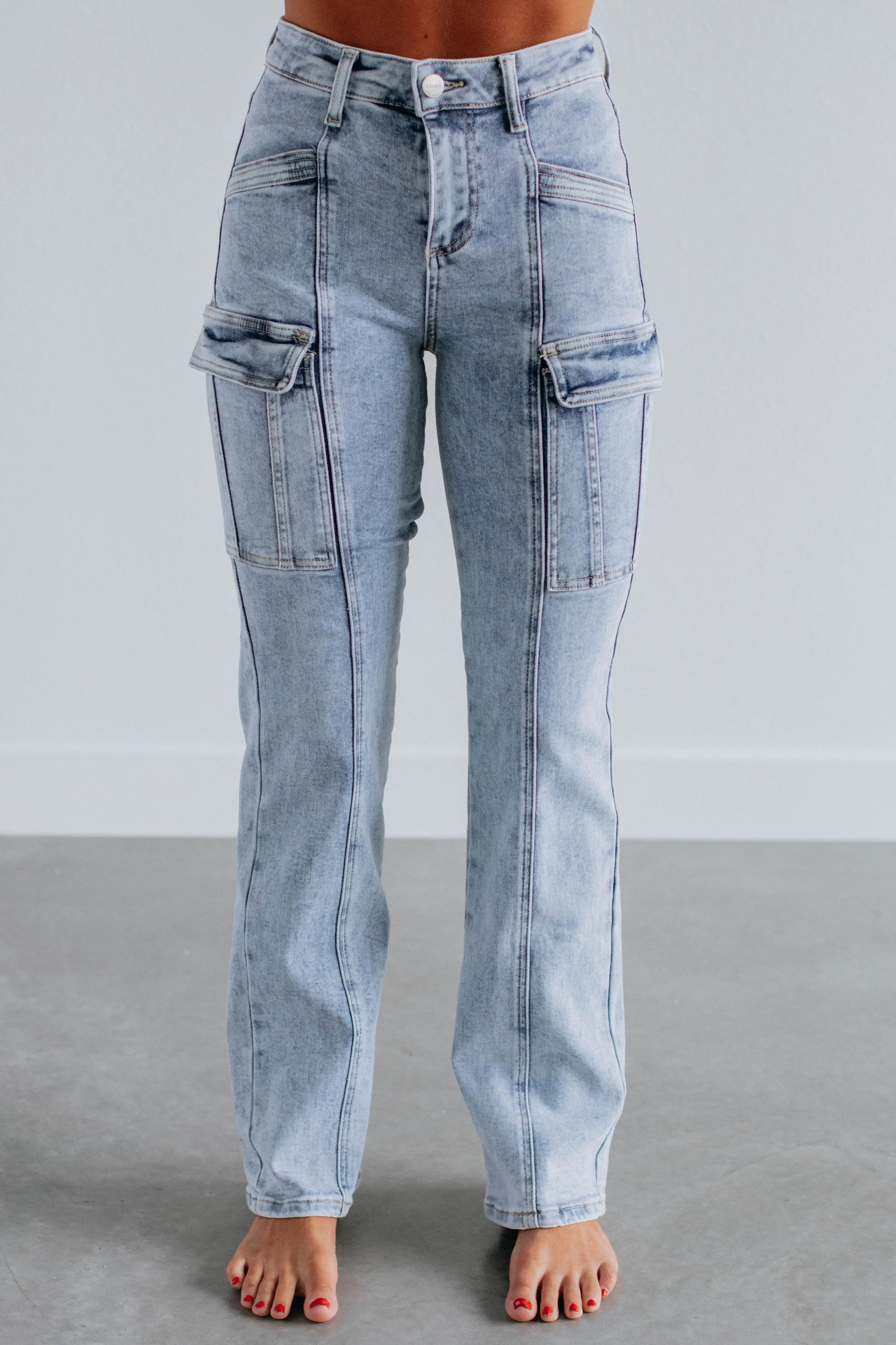 Lexi Risen Cargo Jeans - Vintage Light Wash,Jeans Women
