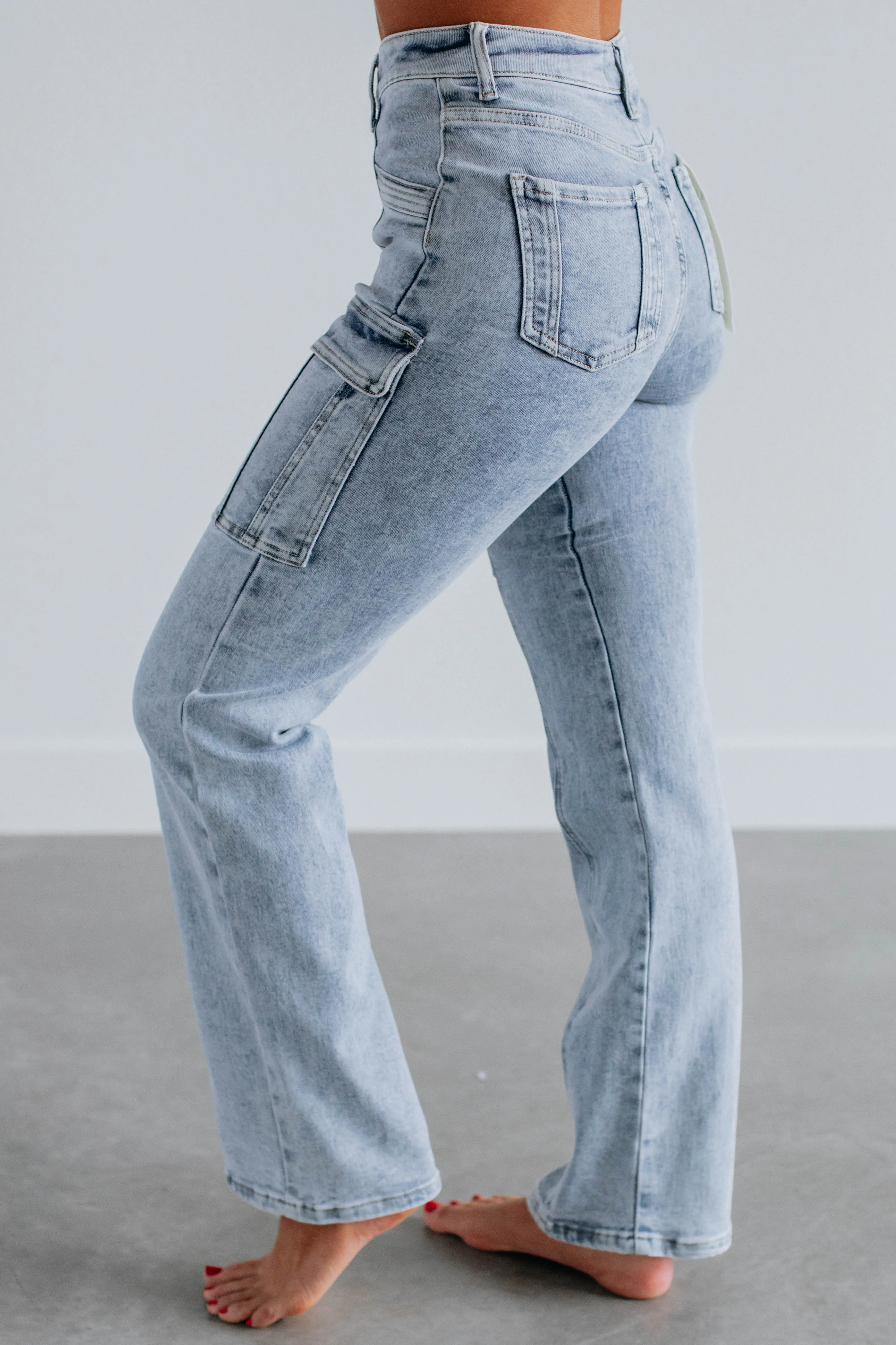Lexi Risen Cargo Jeans - Vintage Light Wash,Jeans Women