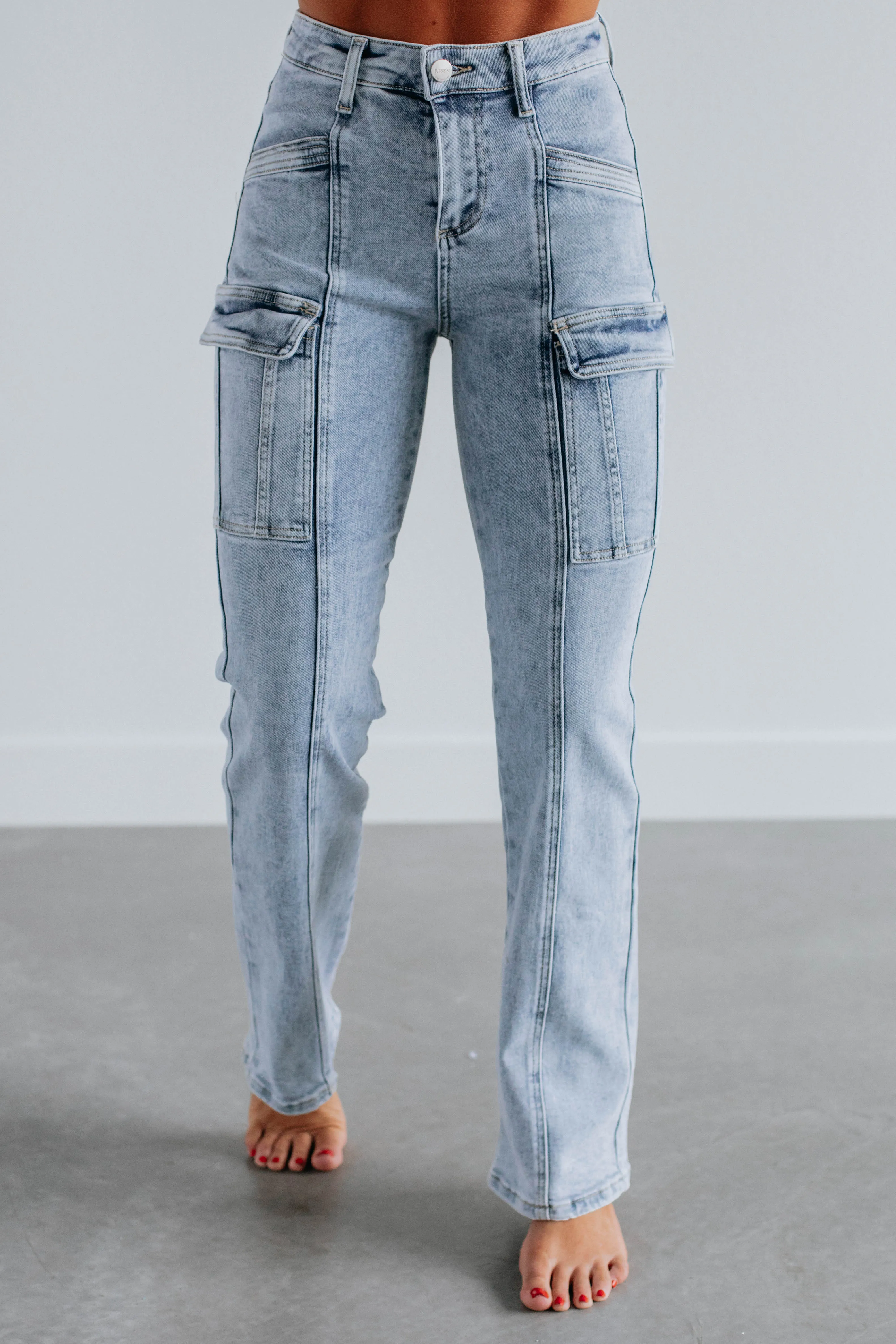 Lexi Risen Cargo Jeans - Vintage Light Wash,Jeans Women