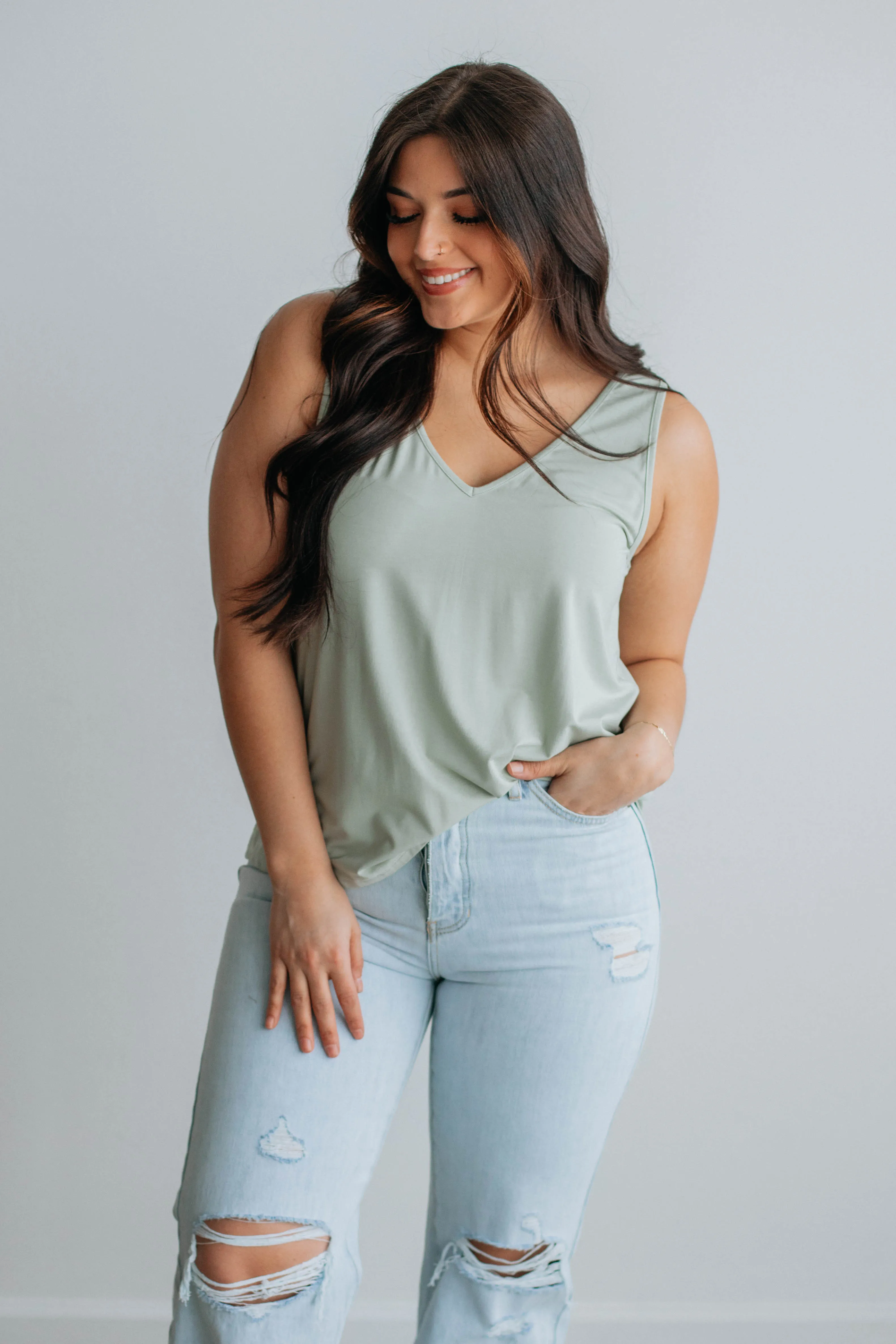 Linley Basic Tank - Light Sage,Women Tank