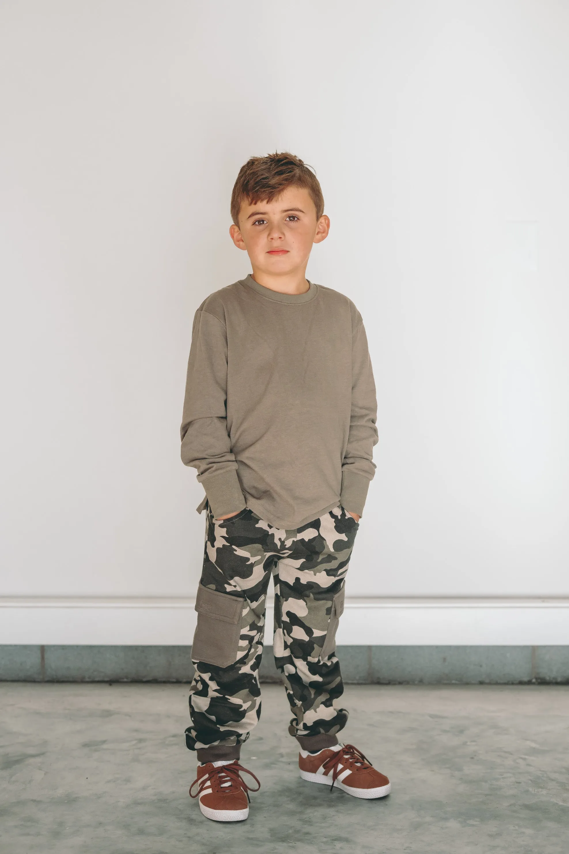 Long Sleeve Elevated Tee - Army Green,Kids
