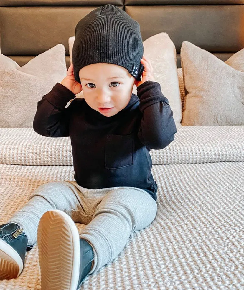 Long Sleeve Pocket Tee - Black,Kids