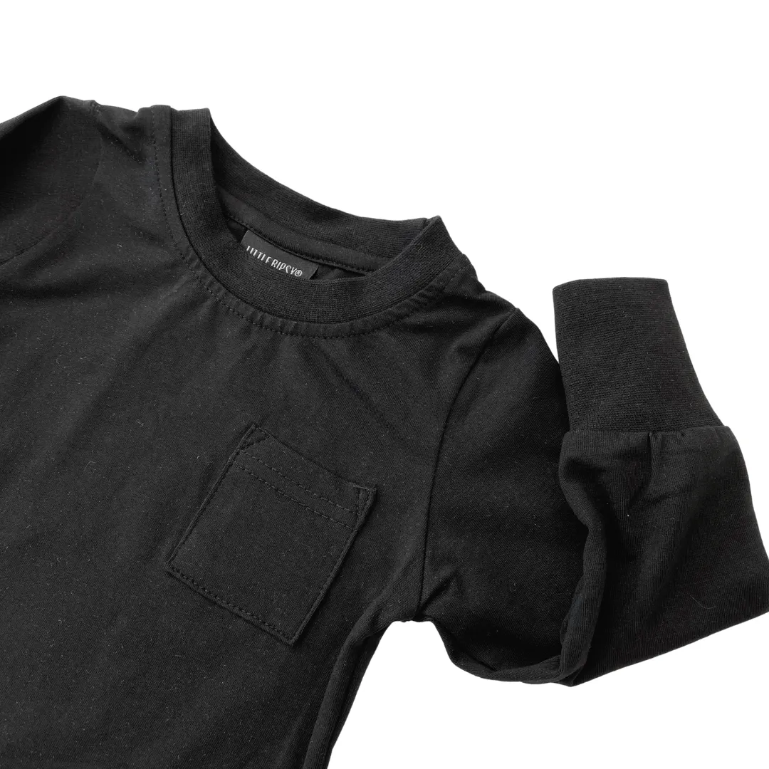 Long Sleeve Pocket Tee - Black,Kids