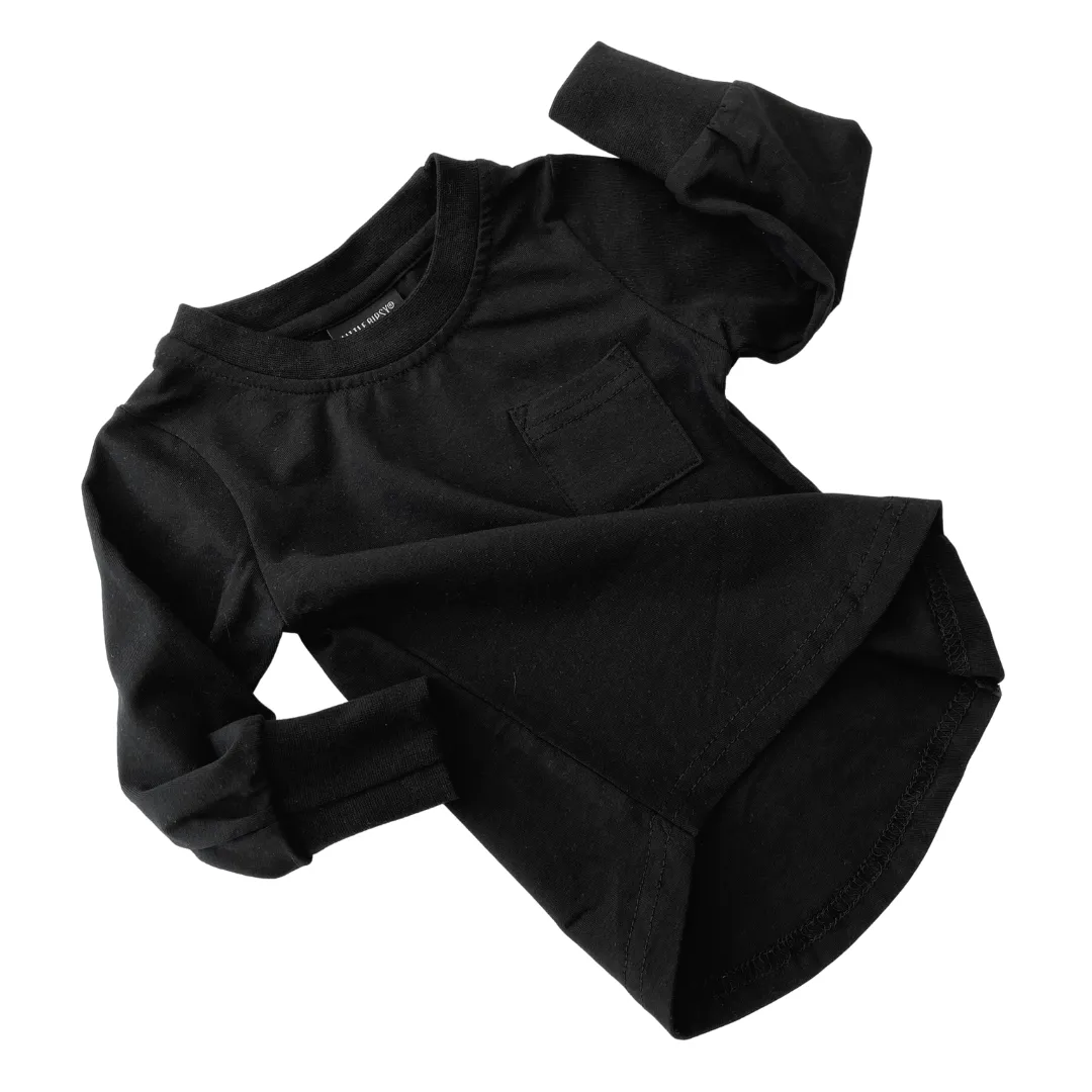Long Sleeve Pocket Tee - Black,Kids