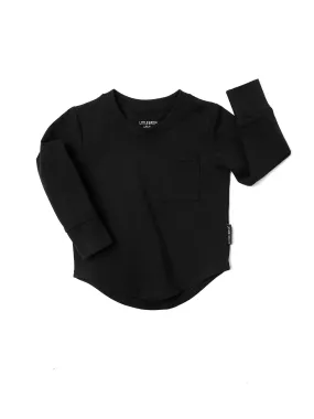 Long Sleeve Pocket Tee - Black,Kids
