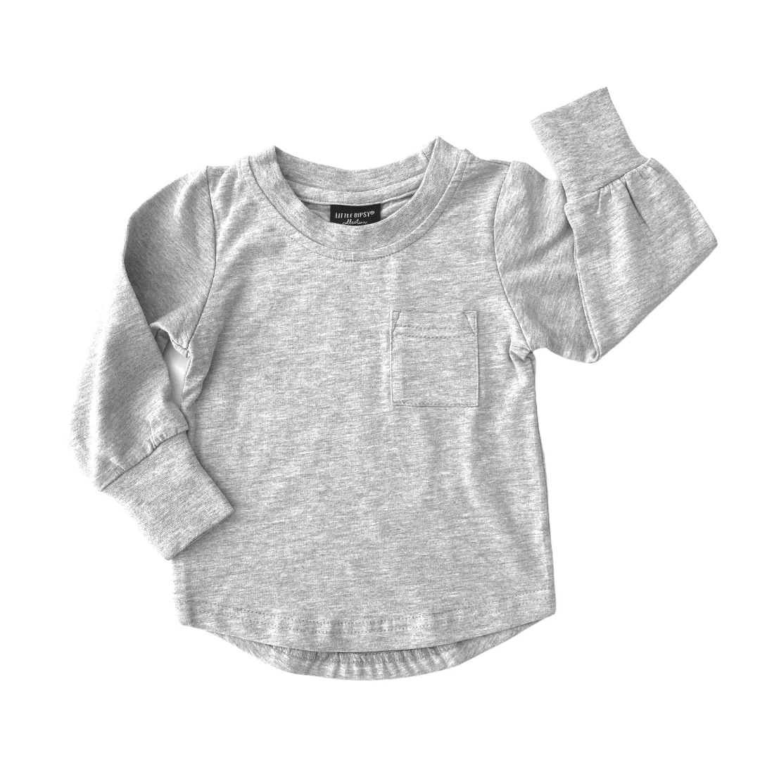 Long Sleeve Pocket Tee - Grey,Kids