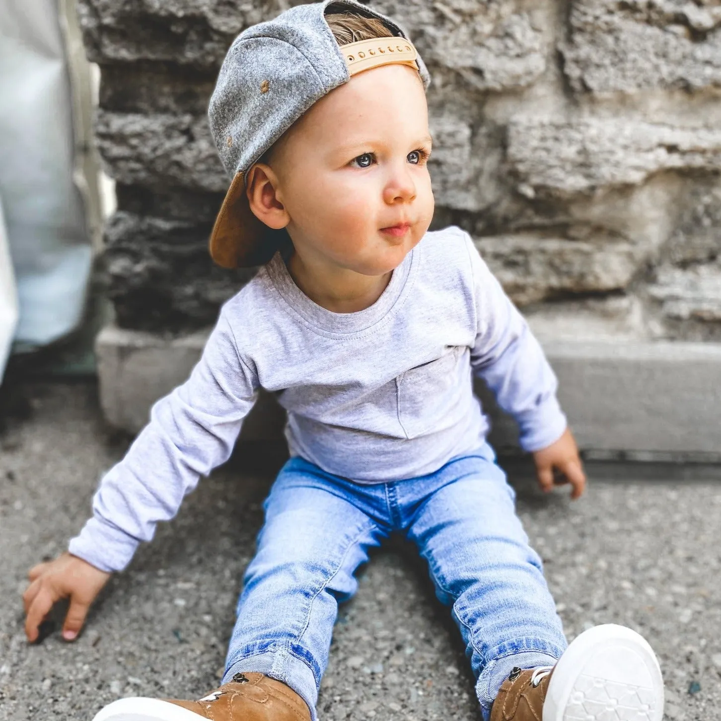 Long Sleeve Pocket Tee - Grey,Kids