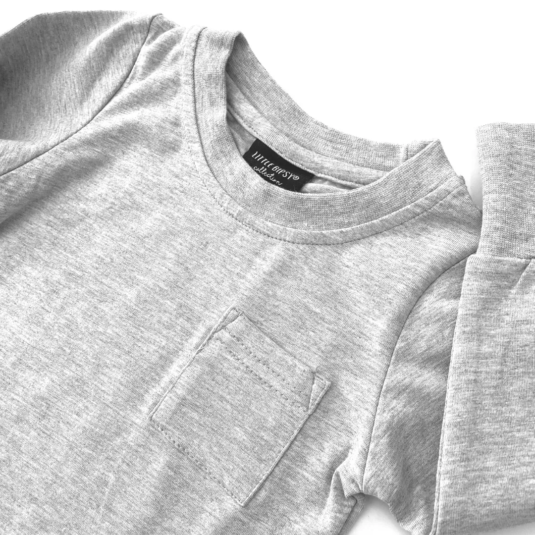 Long Sleeve Pocket Tee - Grey,Kids