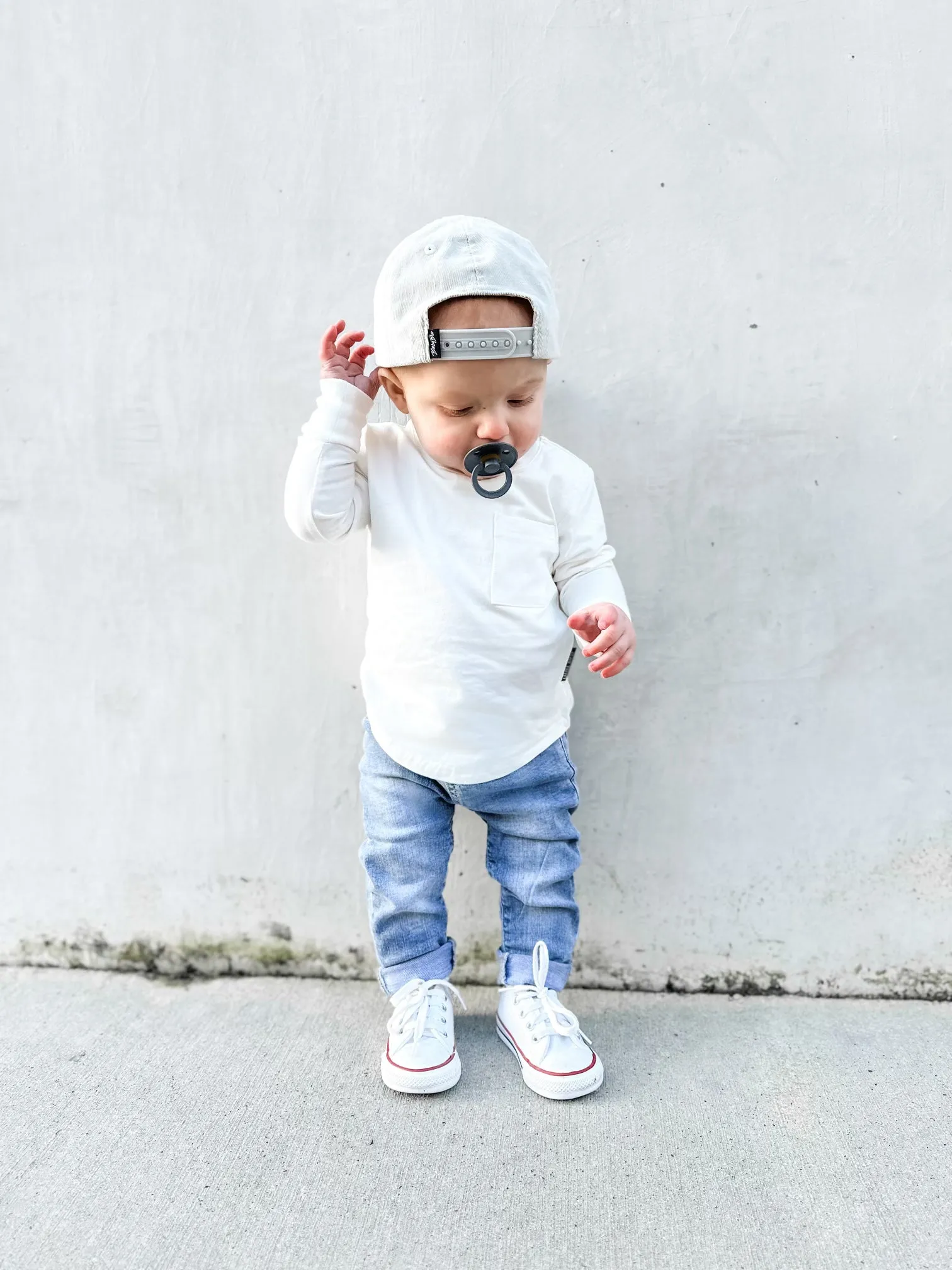 Long Sleeve Pocket Tee - White,Kids