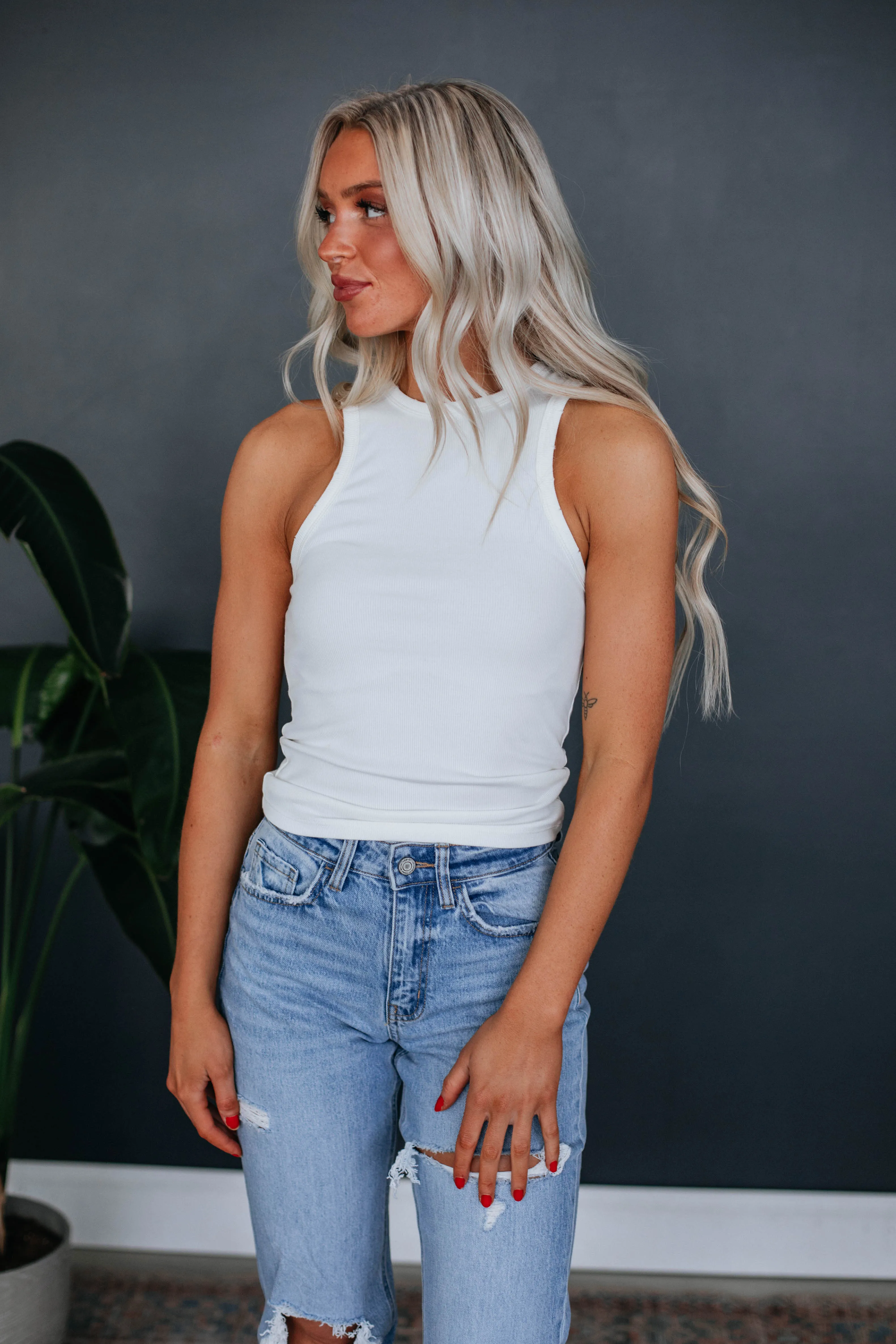 Lou Ribbed Tank - Ivory,Women Tank
