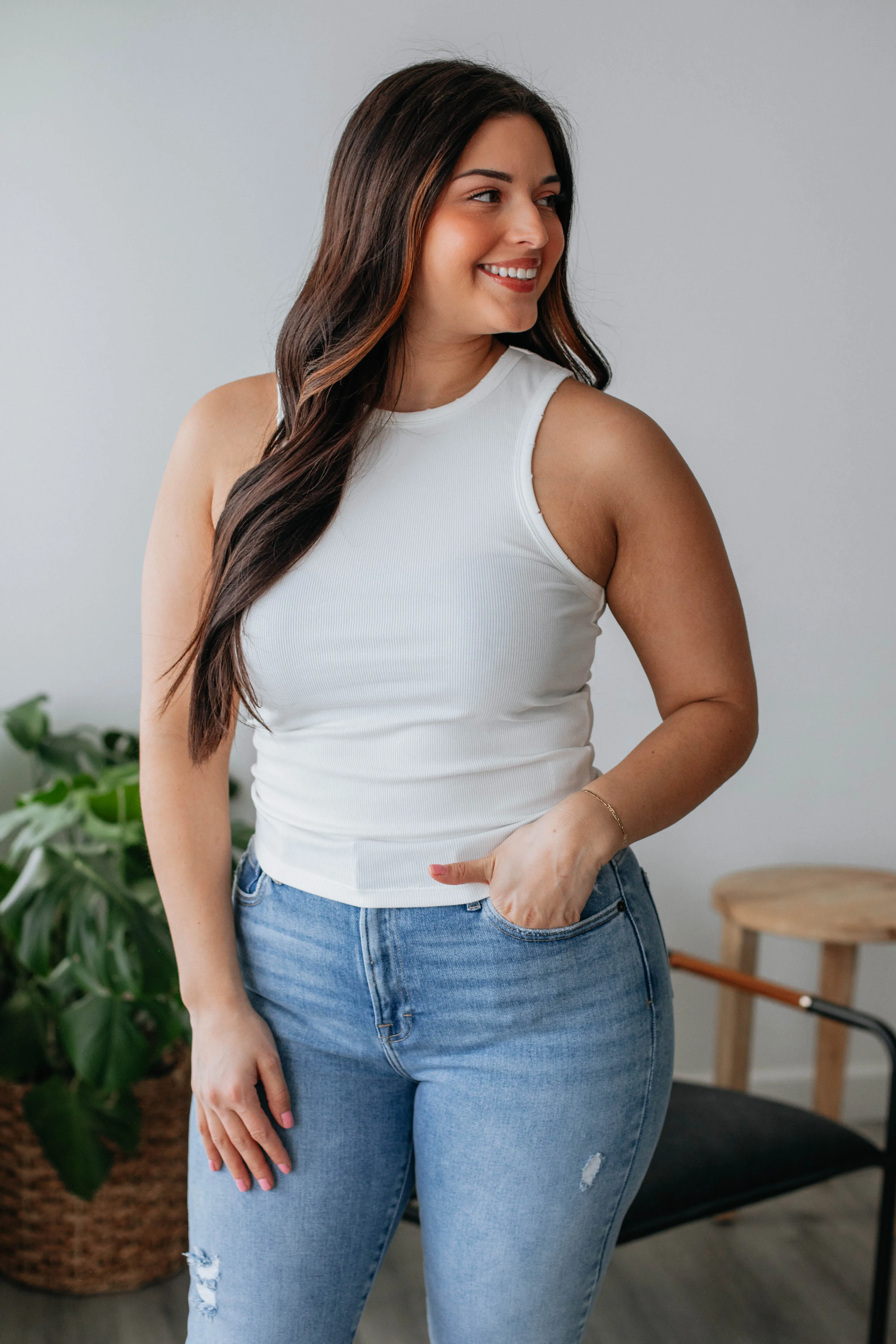 Lou Ribbed Tank - Ivory,Women Tank