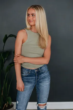 Lou Ribbed Tank - Sage,Women Tank