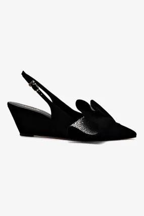 Loulou Ruffle Pump In Black Suede and Crystals,Women Heel
