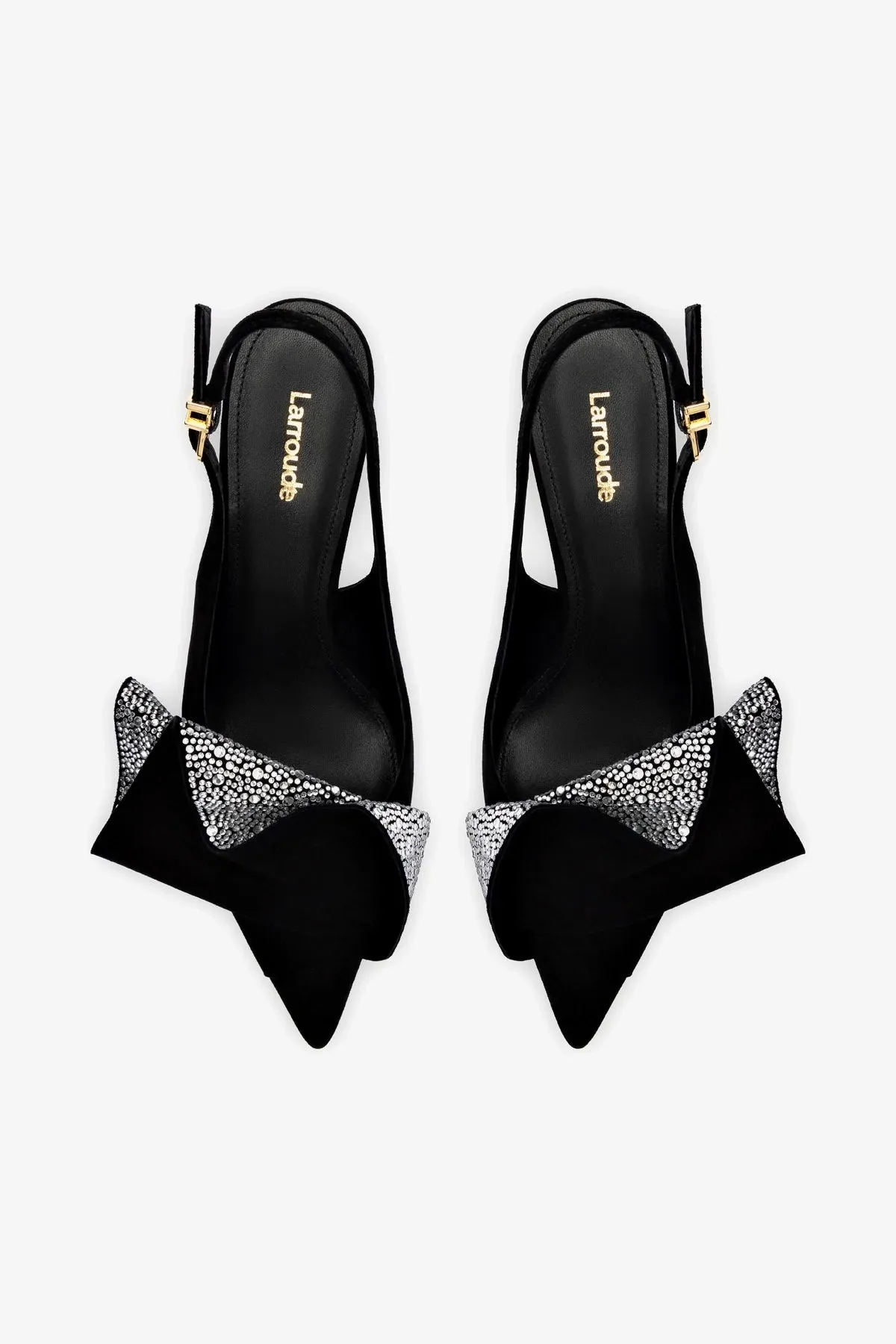 Loulou Ruffle Pump In Black Suede and Crystals,Women Heel