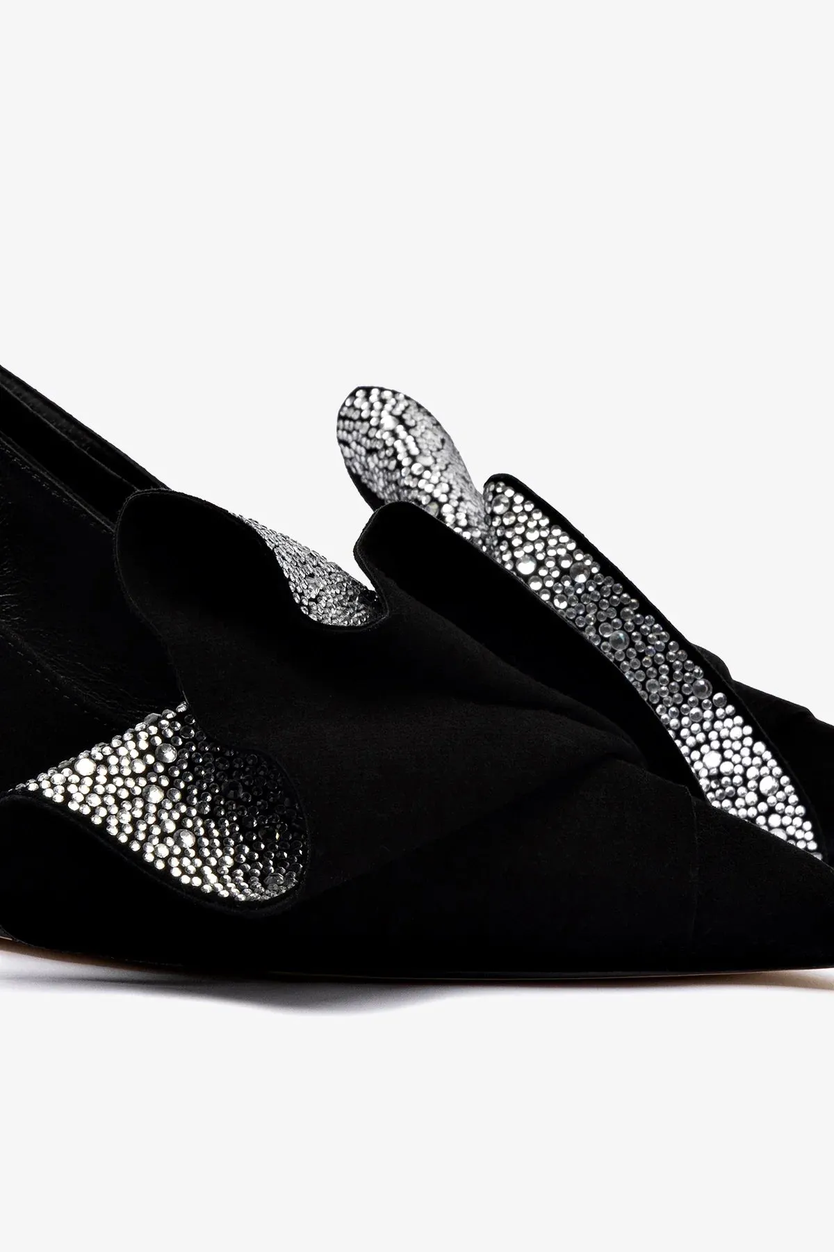 Loulou Ruffle Pump In Black Suede and Crystals,Women Heel